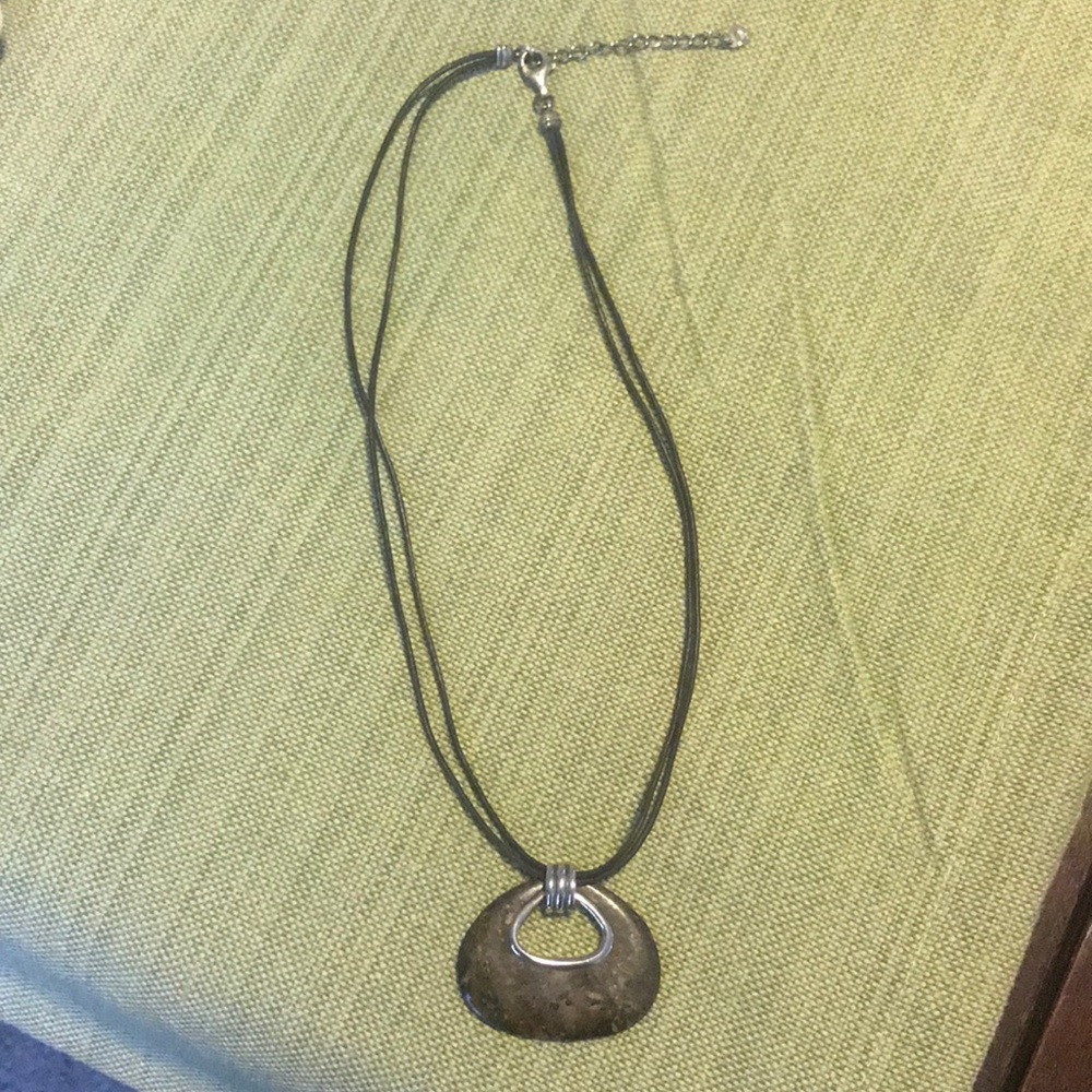 Silpada leather necklace with bronzite pendant